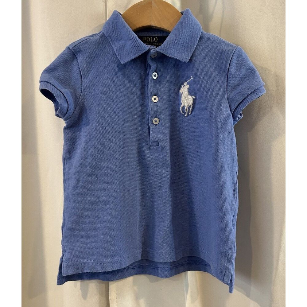 Ralph Lauren Polo Shirt Girls Sz 5 Blue Big Pony Logo